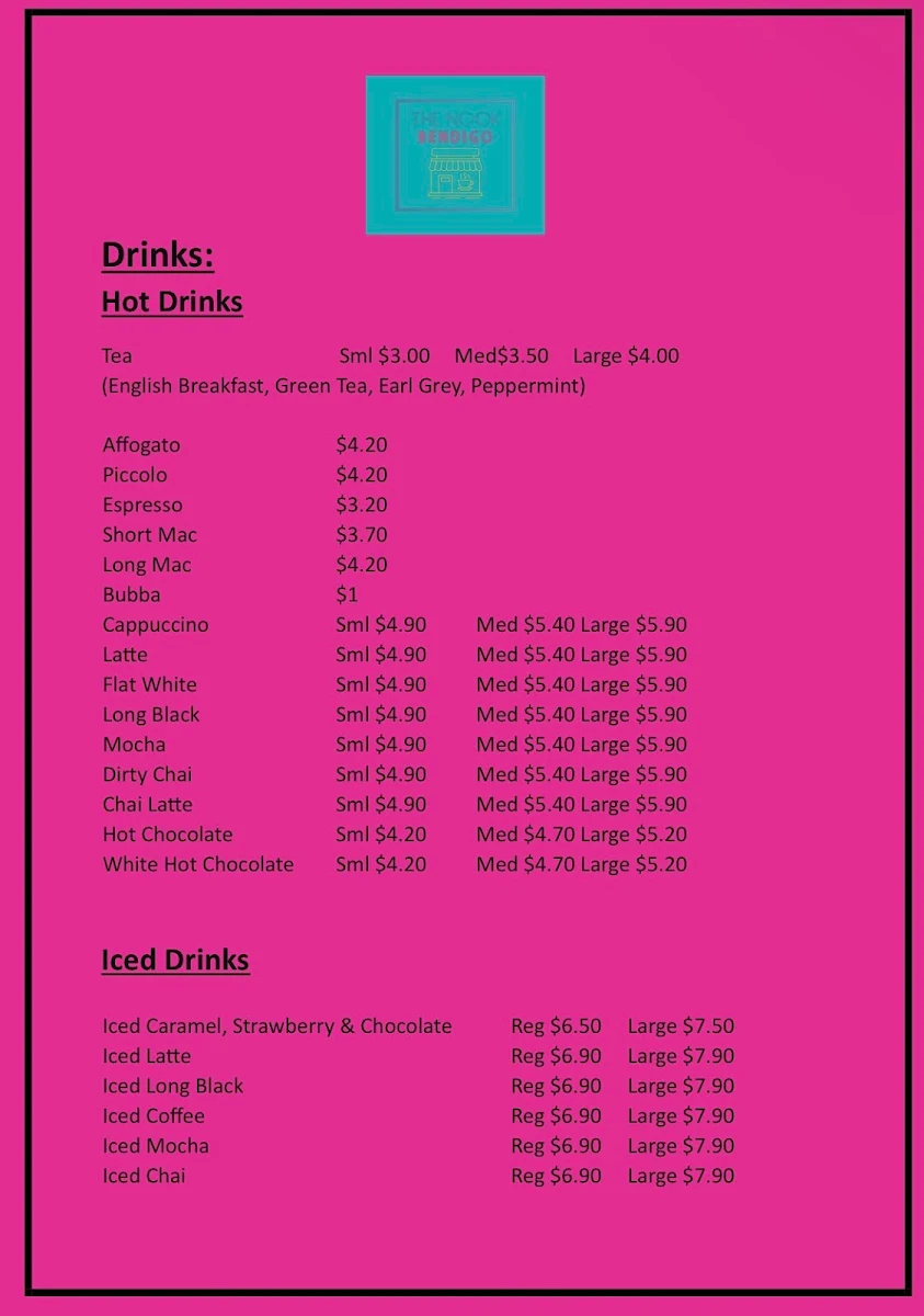 Menu, The Nook