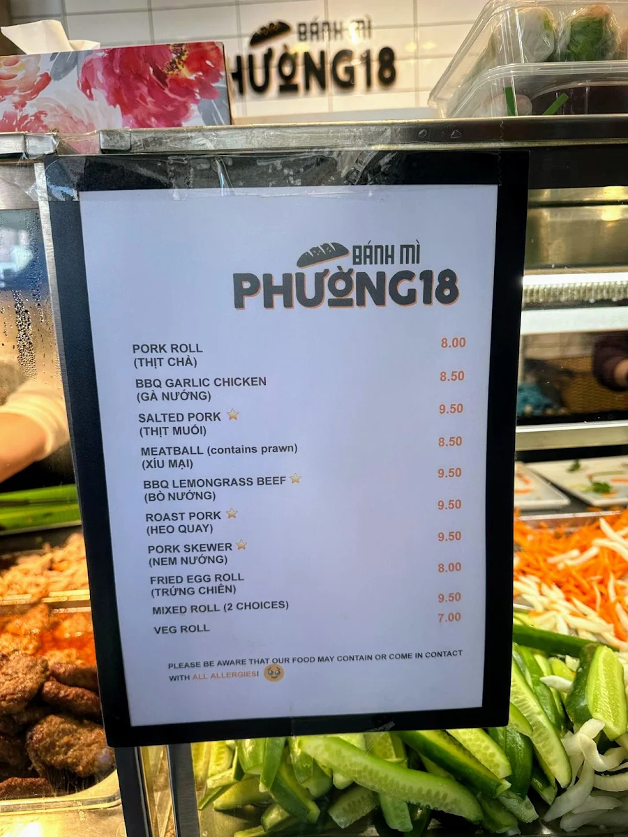 Menu, Banh mi Phuong 18
