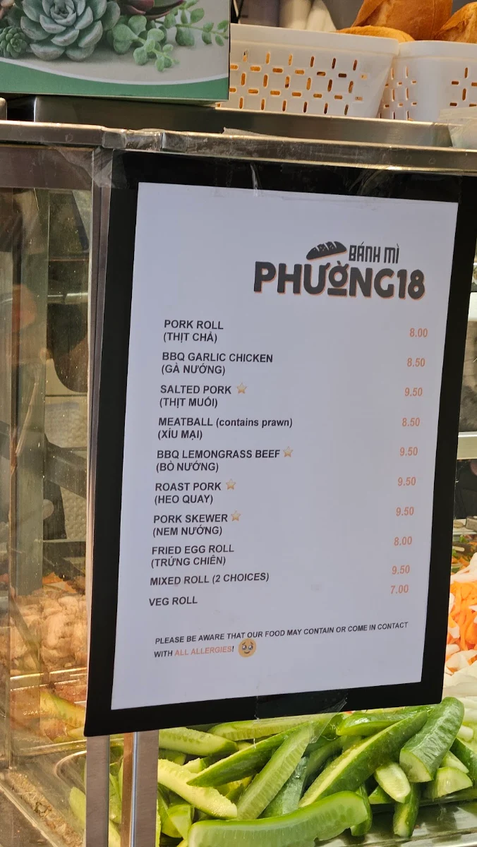 Menu, Banh mi Phuong 18