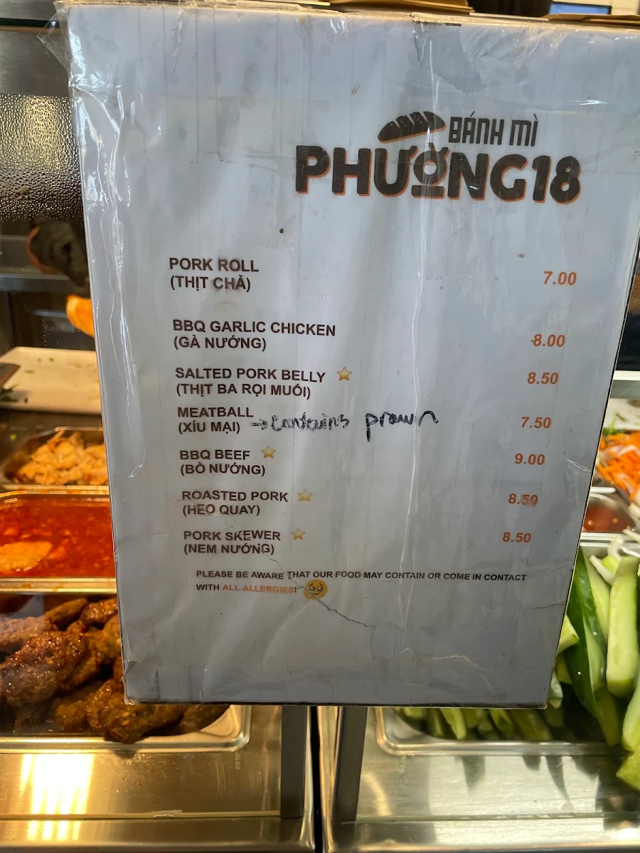 Menu, Banh mi Phuong 18