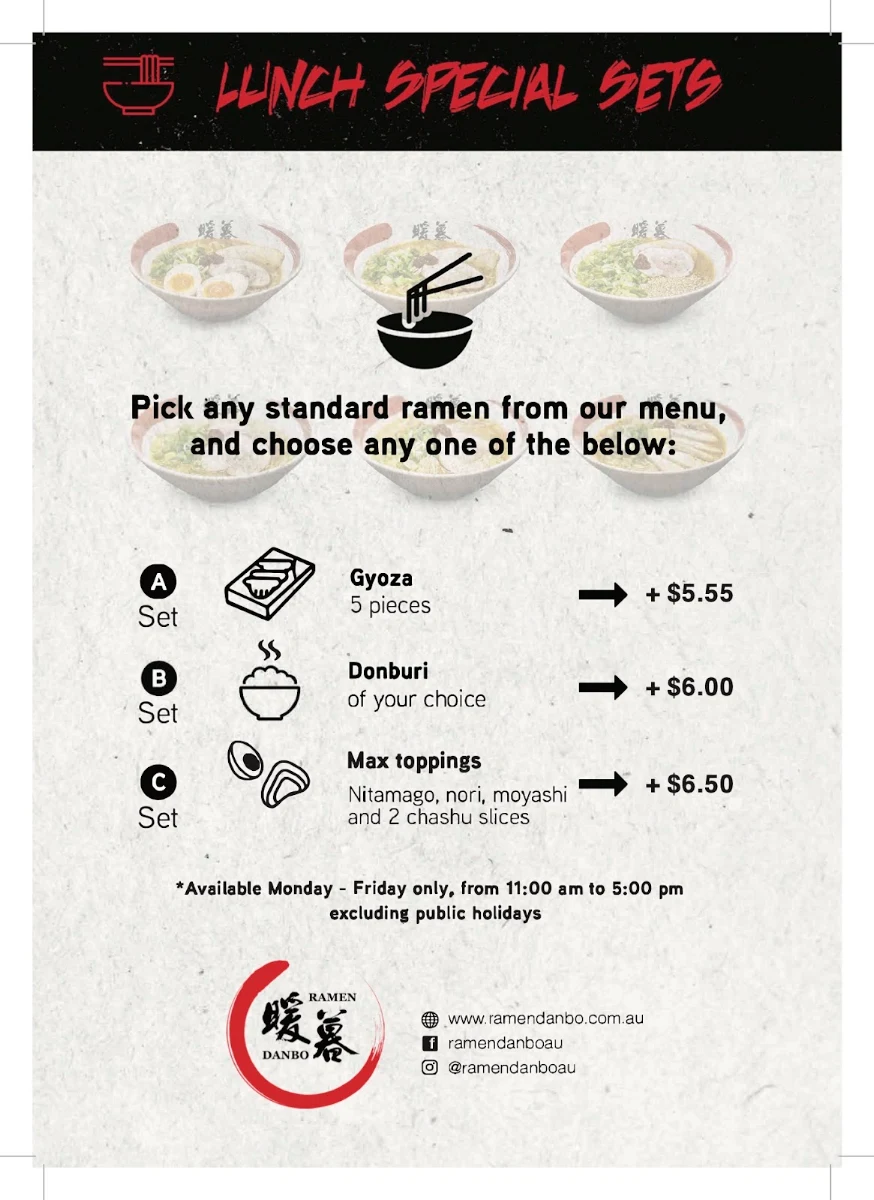 Menu, Ramen Danbo Sunnybank Hills