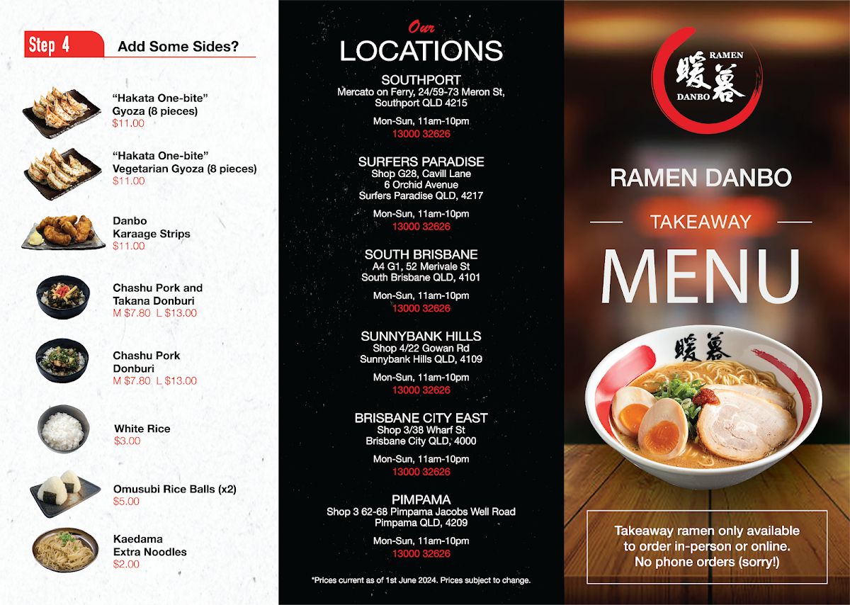 Menu, Ramen Danbo Sunnybank Hills
