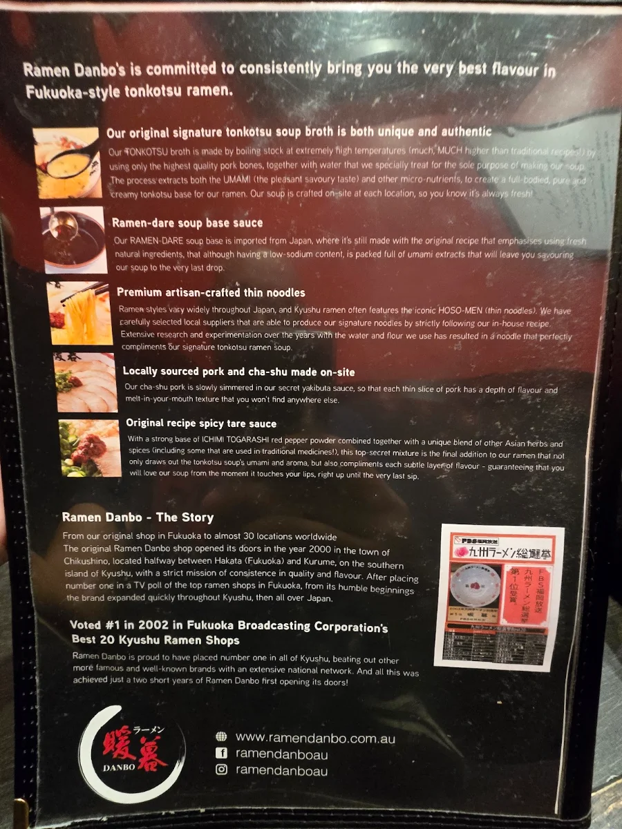 Menu, Ramen Danbo Sunnybank Hills
