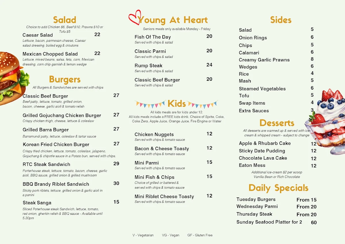 Menu, Round the Corner Bar and Grill