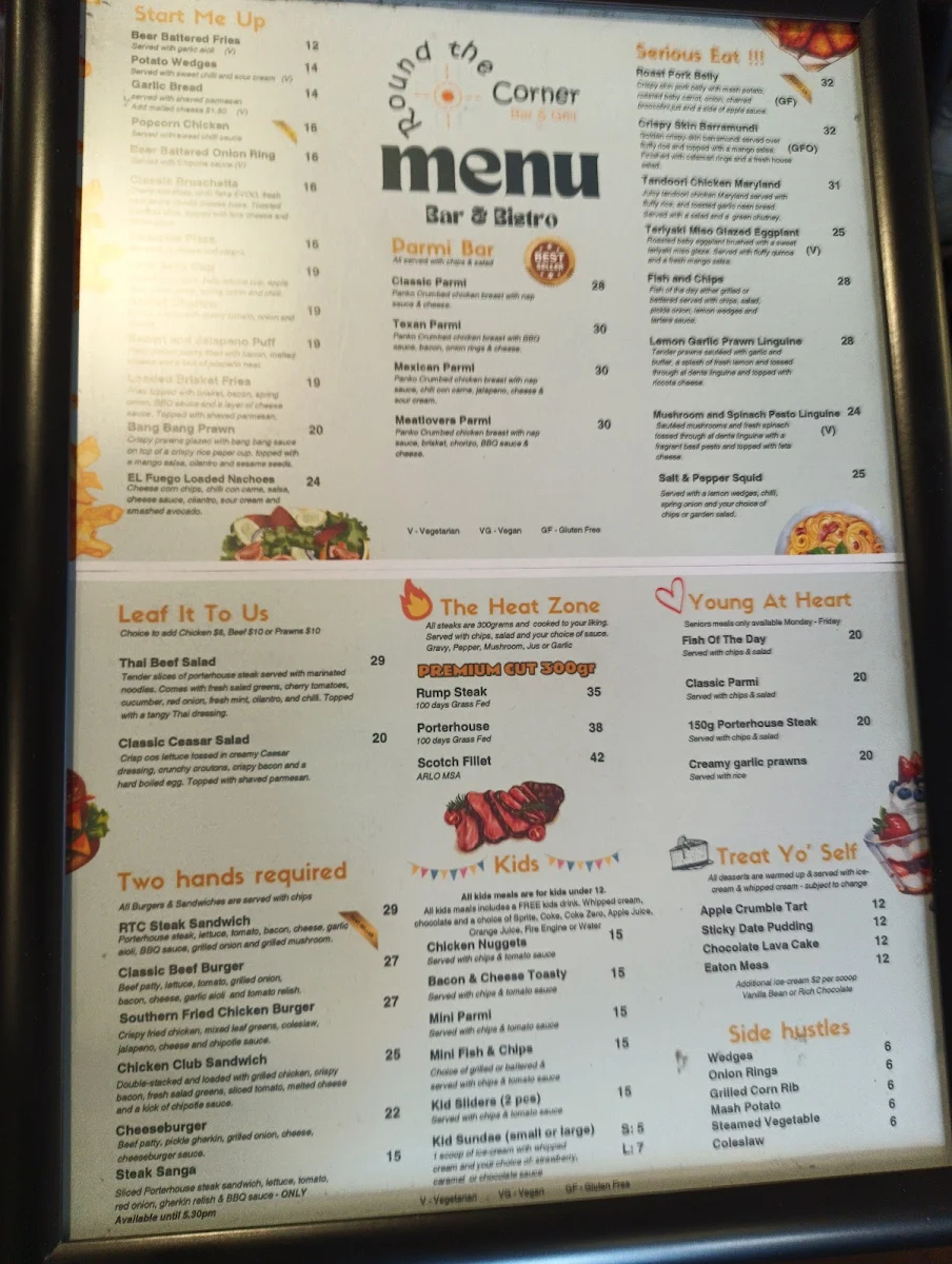 Menu, Round the Corner Bar and Grill