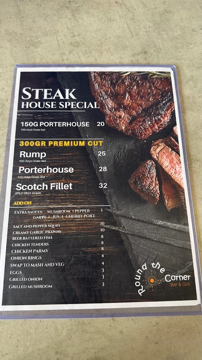 Menu, Round the Corner Bar and Grill