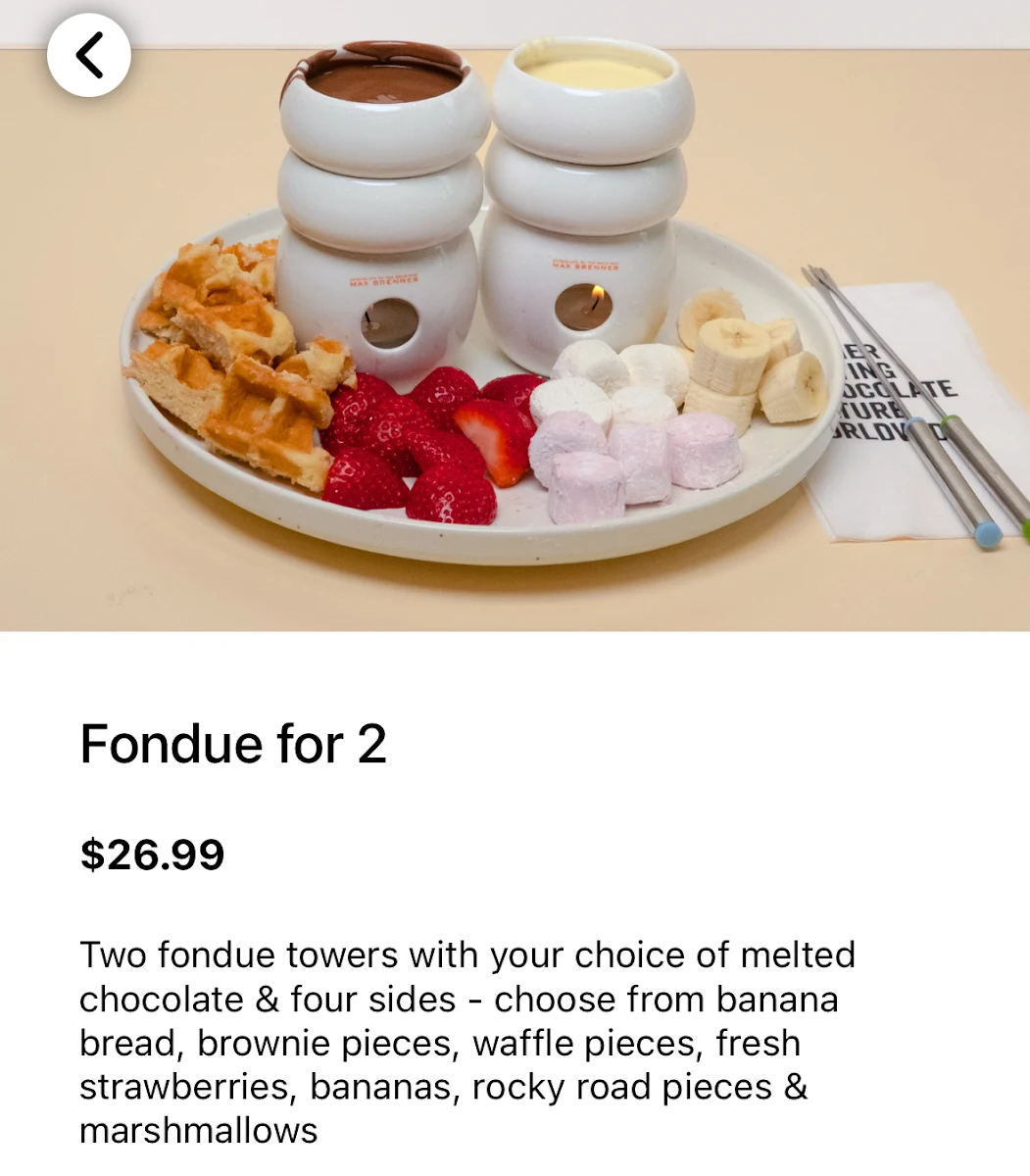 Menu, Max Brenner - Tuggerah