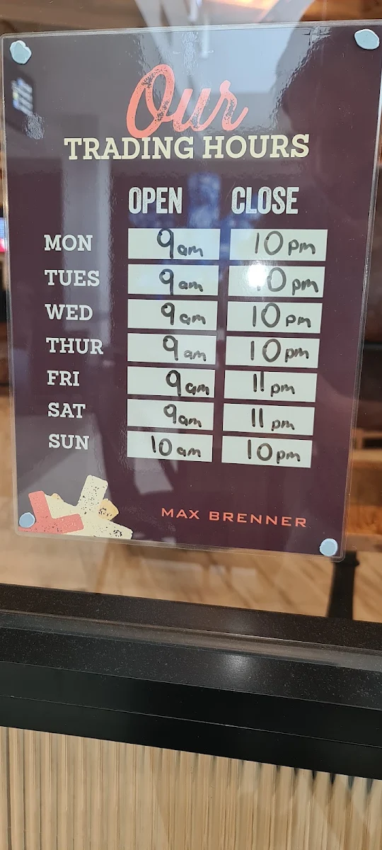Menu, Max Brenner - Tuggerah