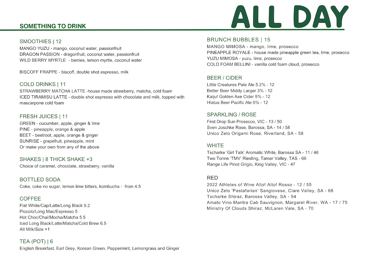 Menu, ALL DAY