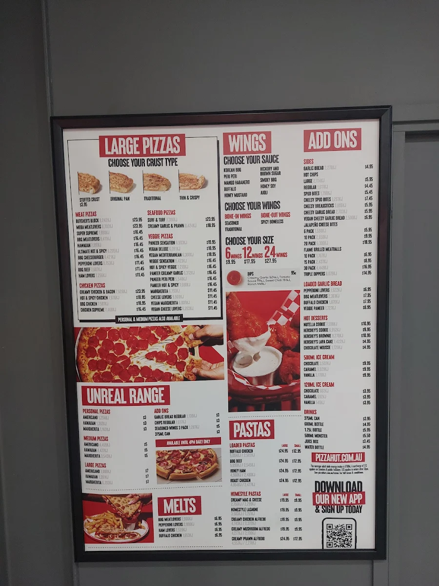 Menu, Pizza Hut Clinton