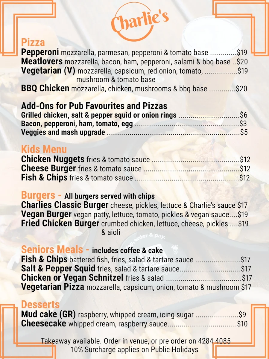 Menu, Charles Hotel