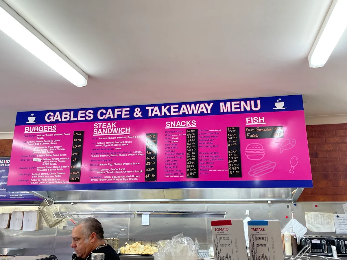 Menu, Gables Cafe
