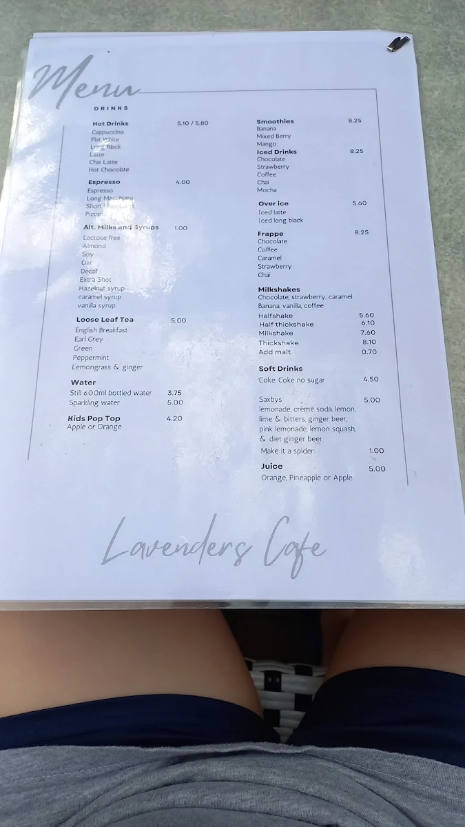 Menu, Lavenders Cafe