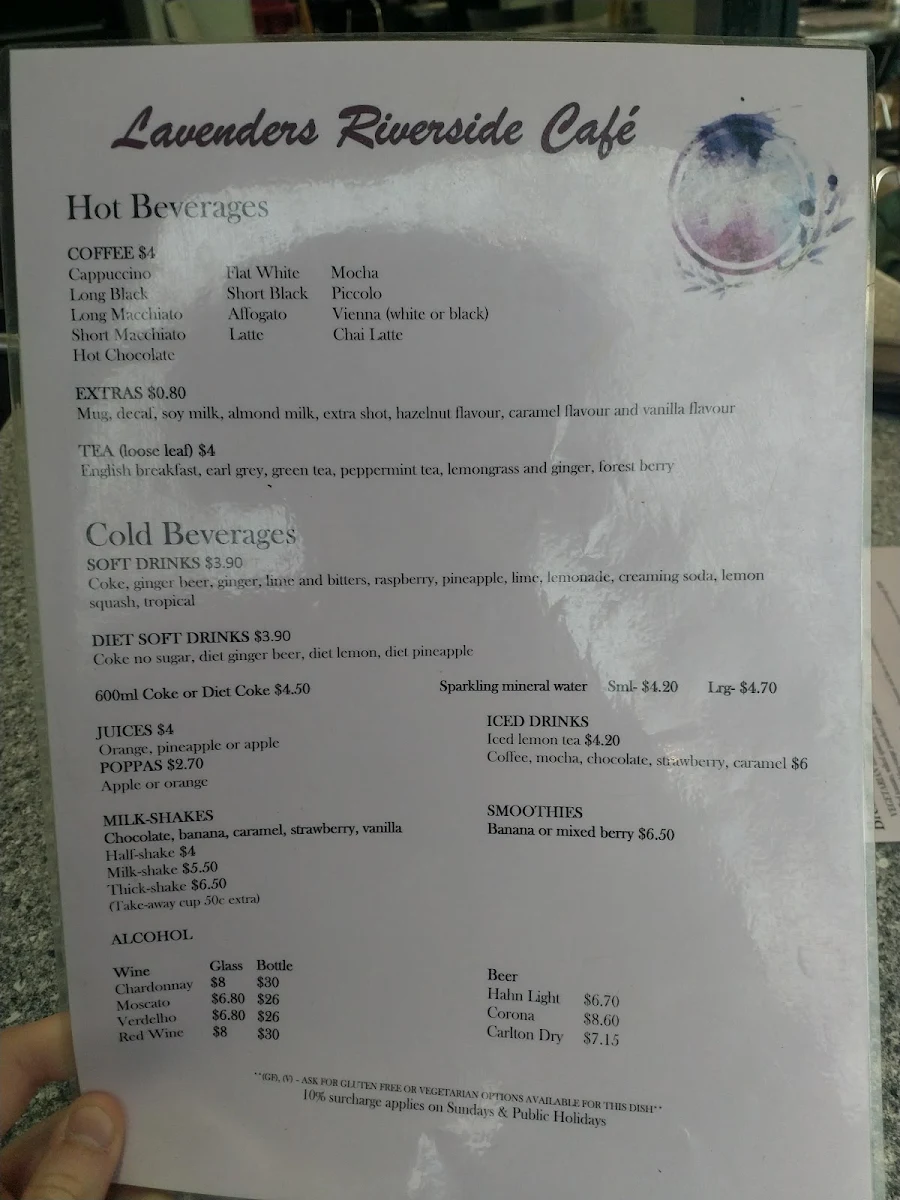 Menu, Lavenders Cafe