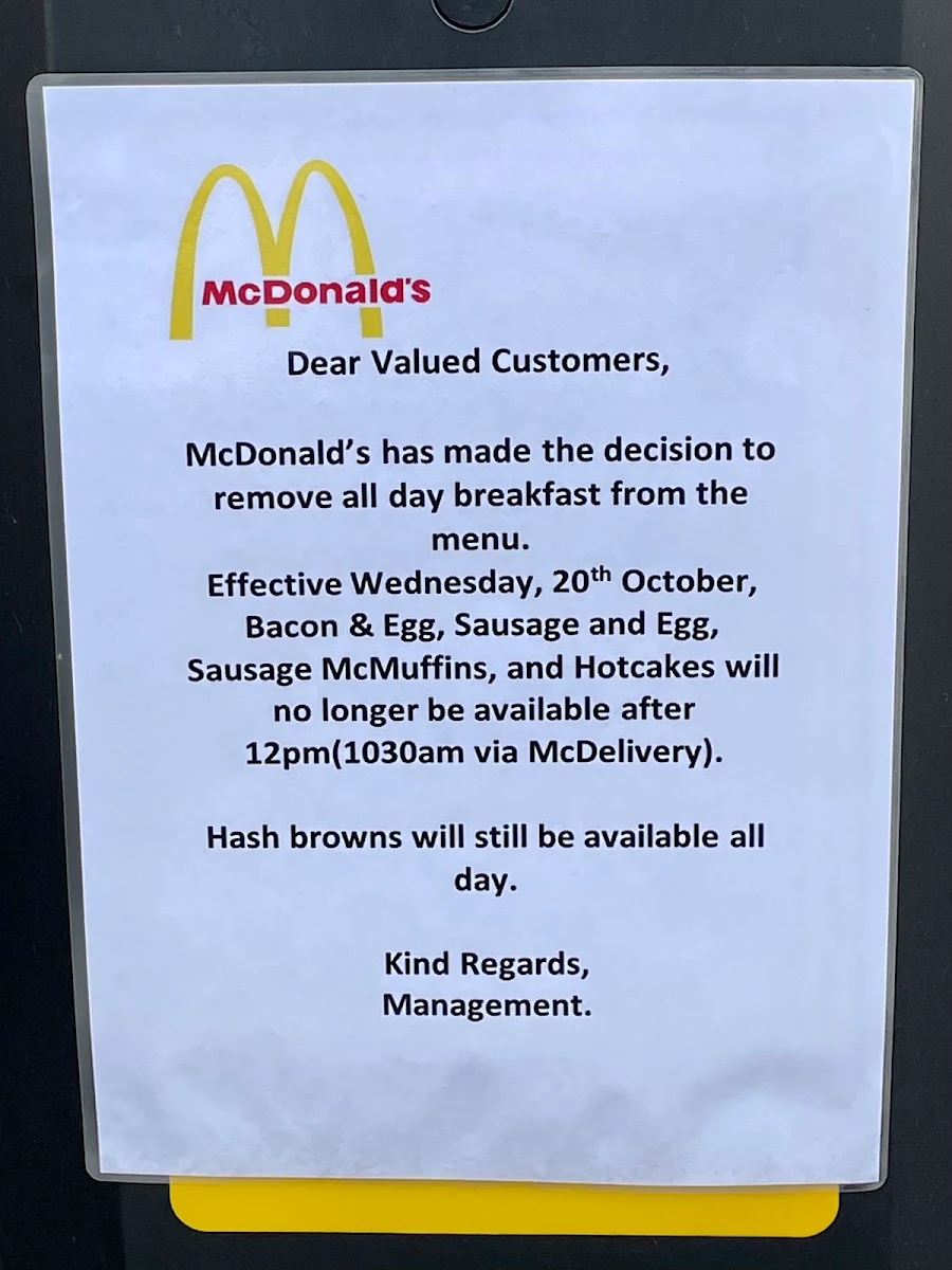 Menu, Mcdonald's Mount Colah
