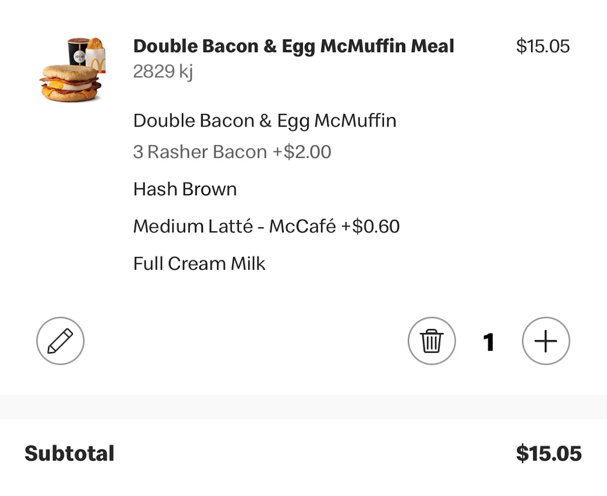 Menu, Mcdonald's Mount Colah