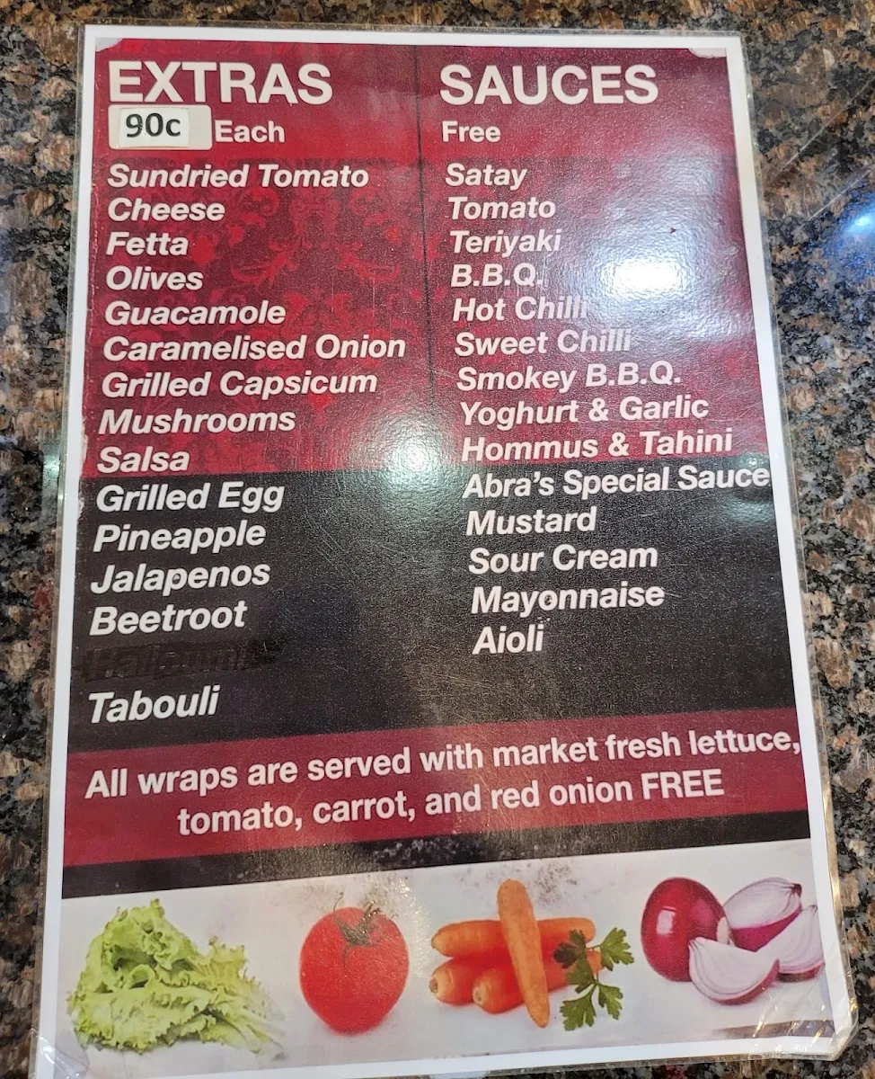 Menu, Abra Wraps