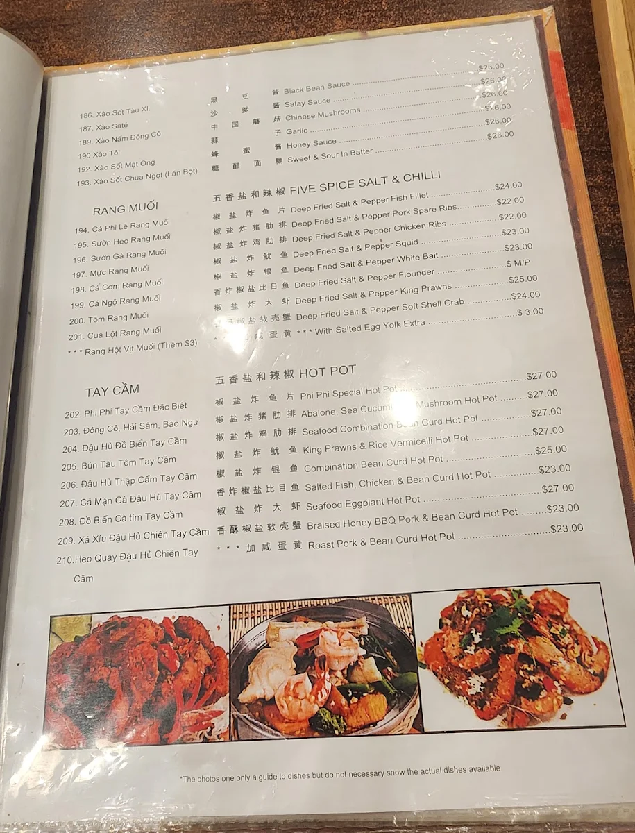 Menu, Phi Phi