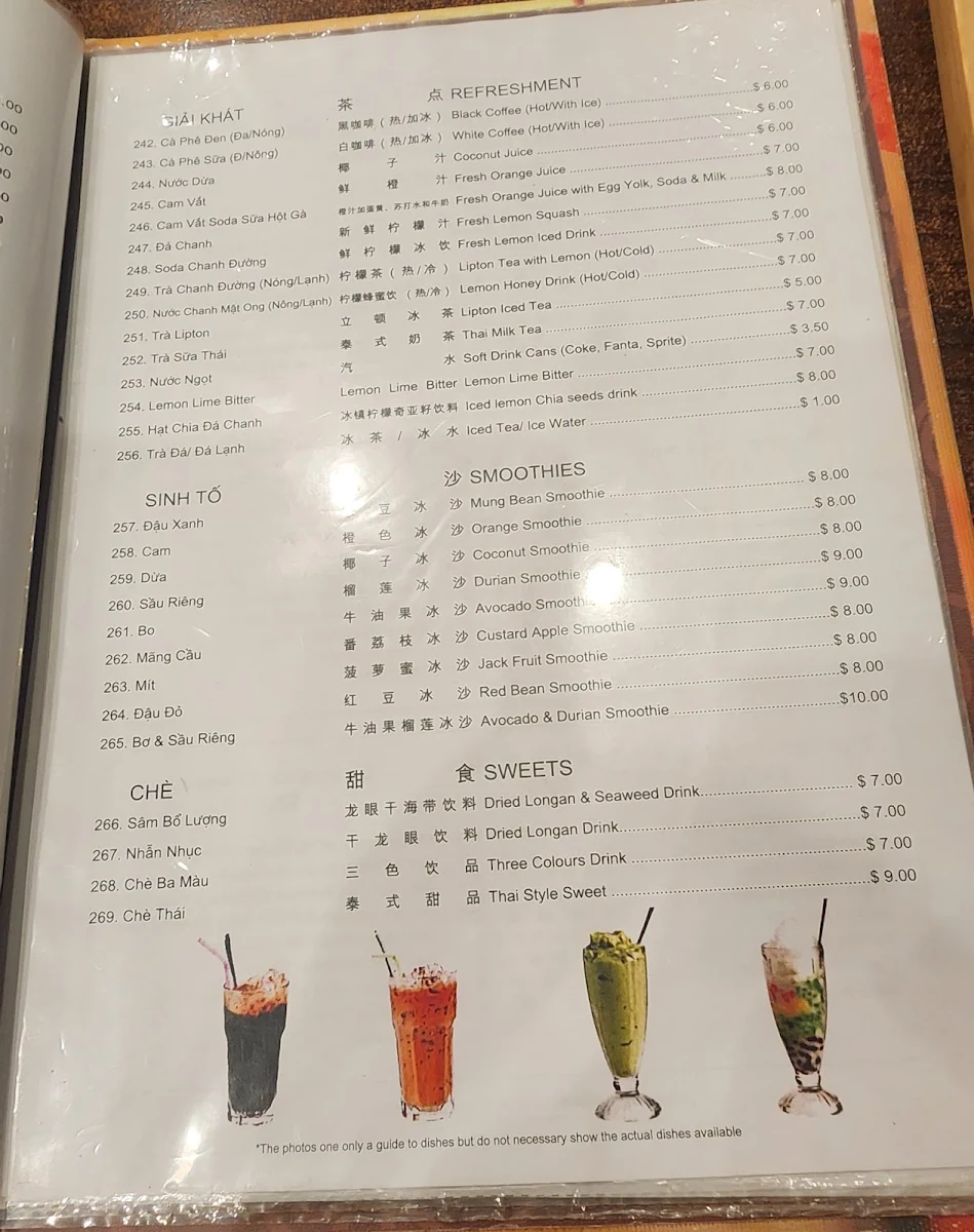 Menu, Phi Phi