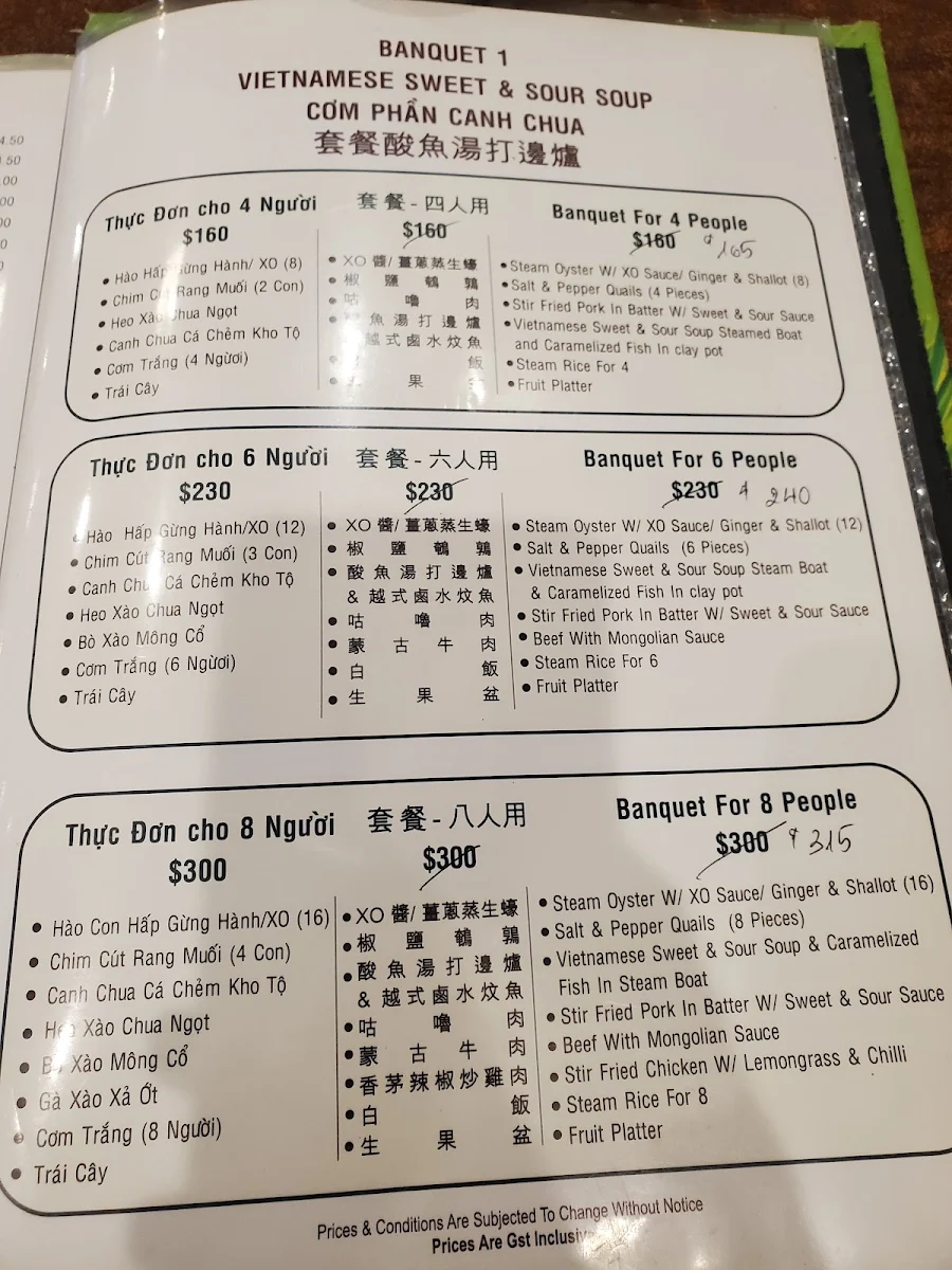 Menu, Phi Phi
