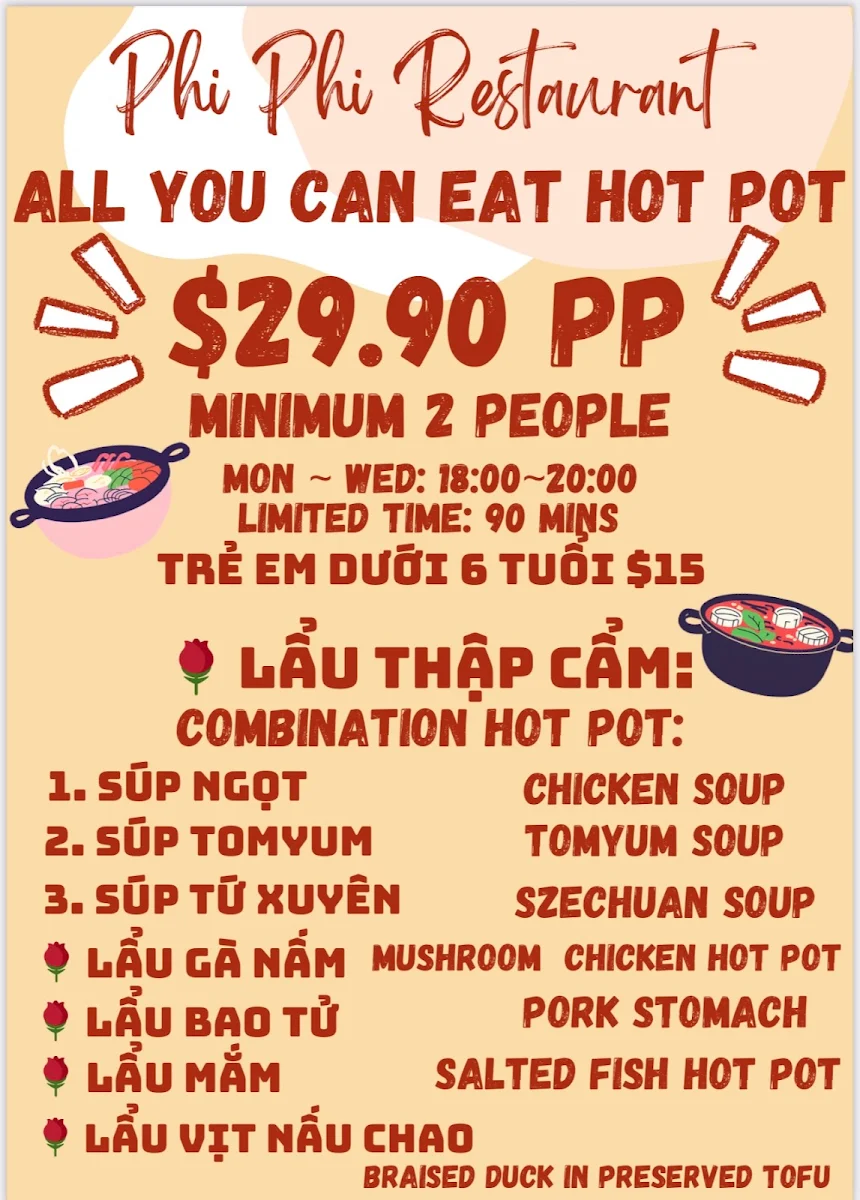Menu, Phi Phi