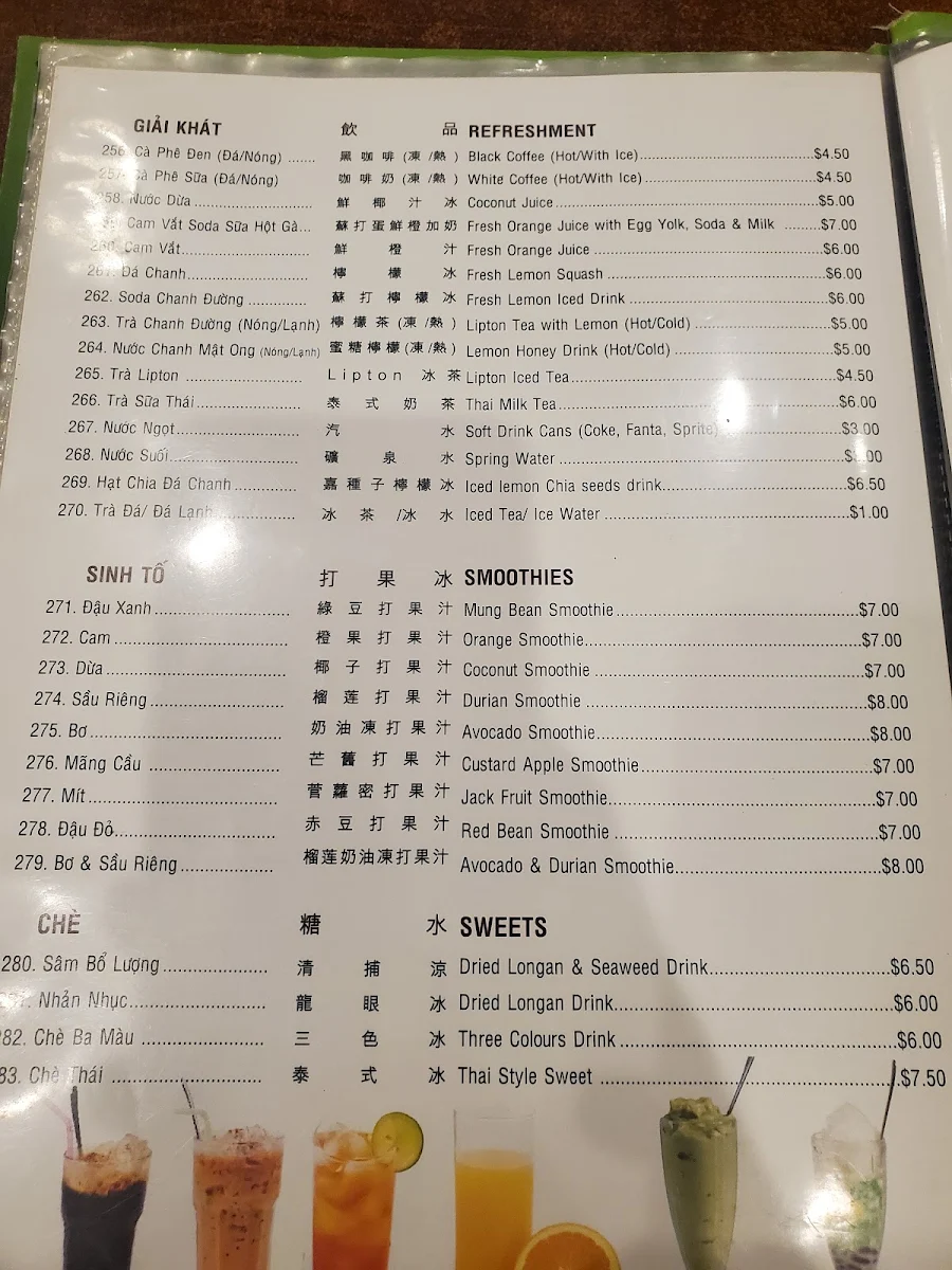 Menu, Phi Phi