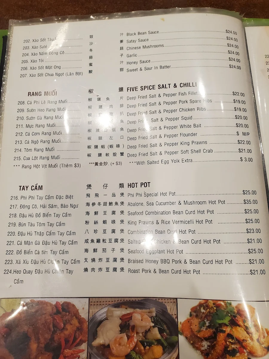 Menu, Phi Phi