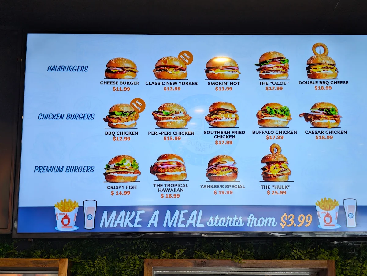 Menu, Yankee's Burger Bar - Christies Beach