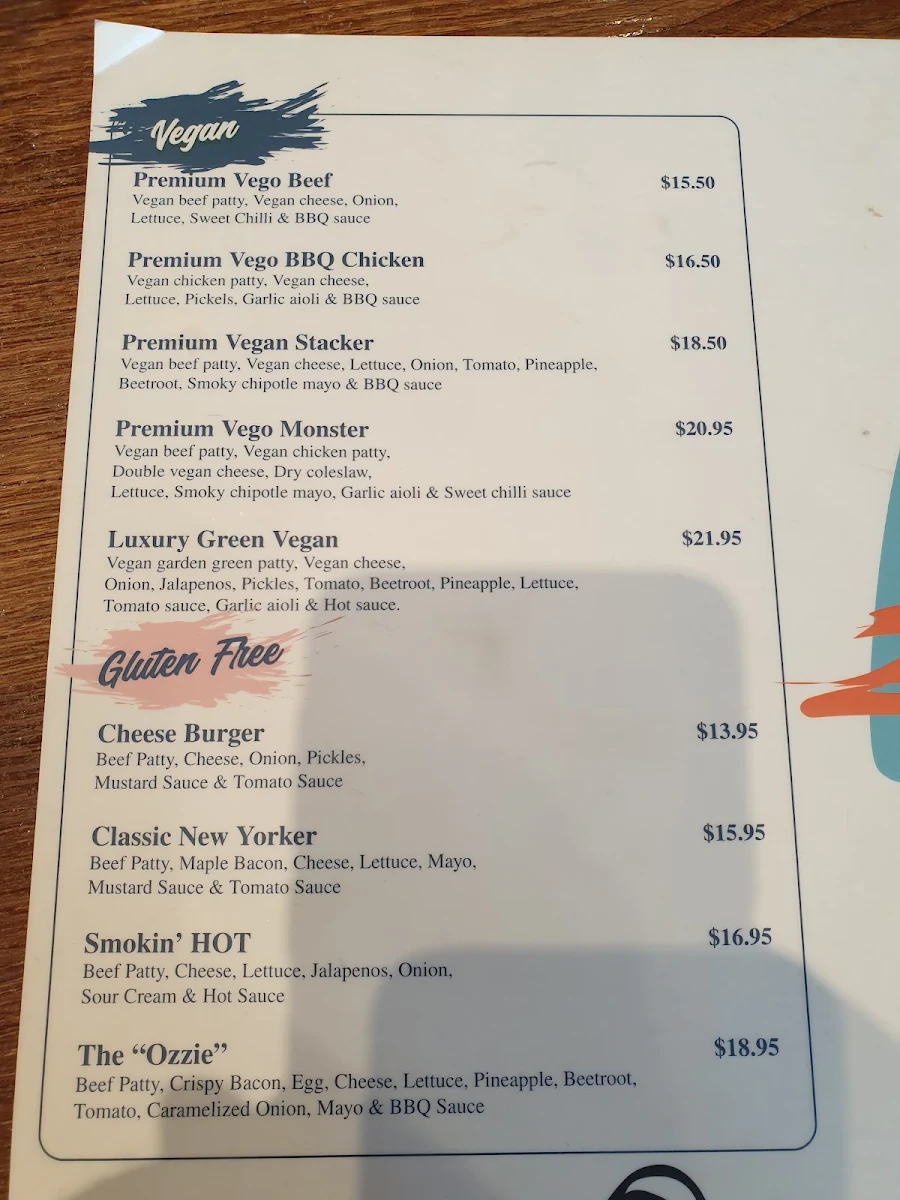 Menu, Yankee's Burger Bar - Christies Beach