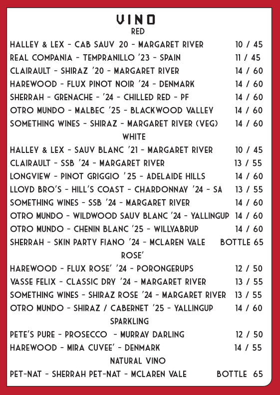 Menu, Kokomo's Livid Skate Cafe