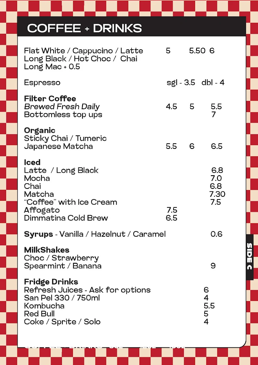 Menu, Kokomo's Livid Skate Cafe