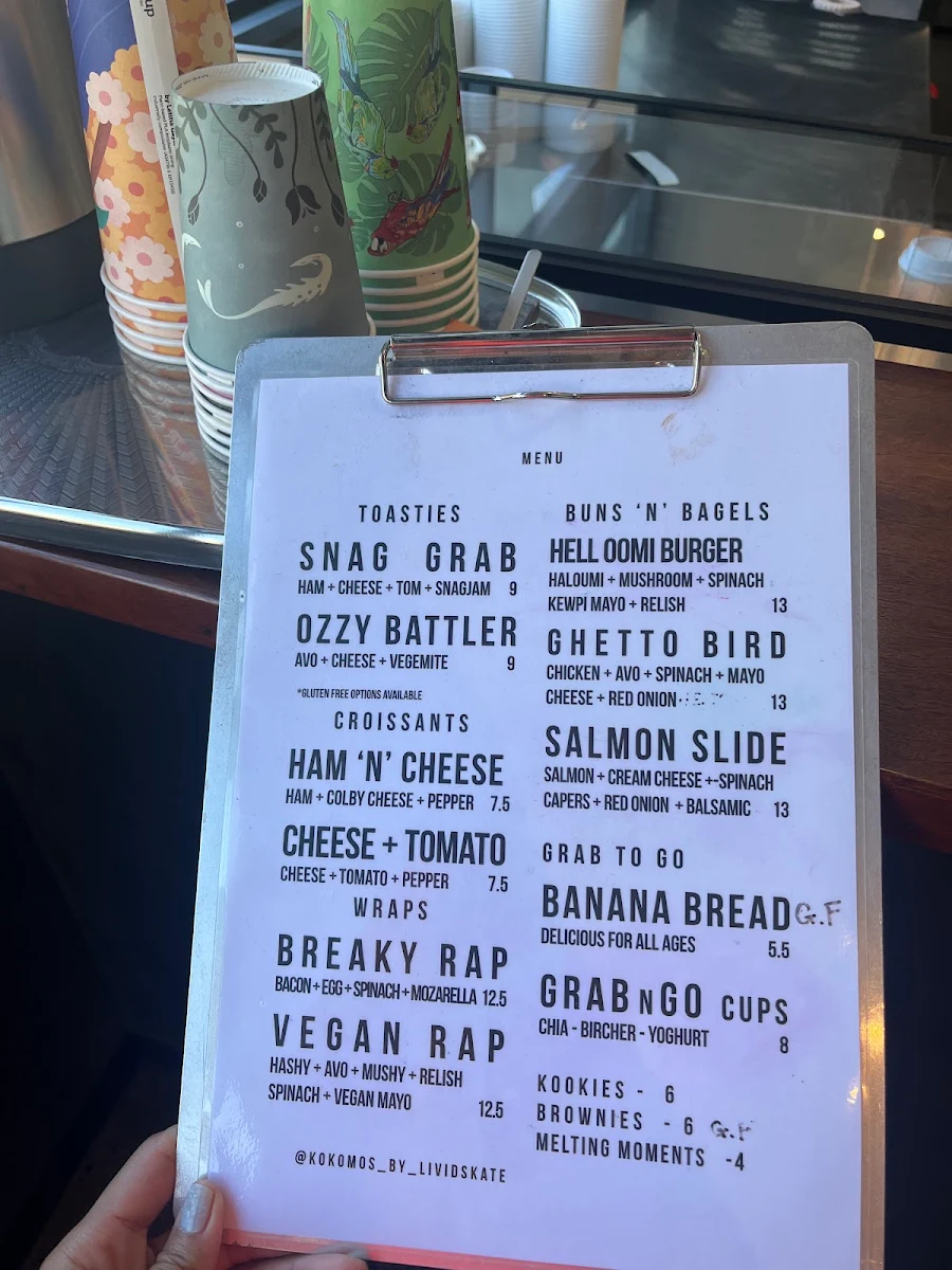 Menu, Kokomo's Livid Skate Cafe