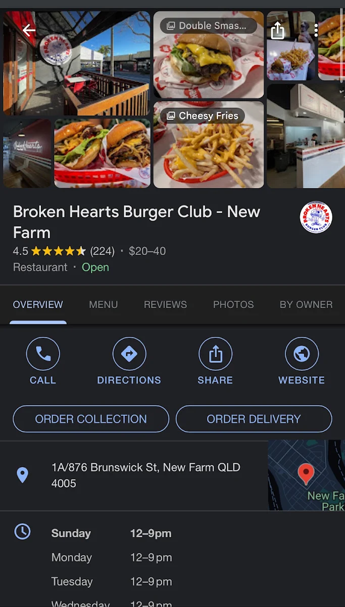 Menu, Broken Hearts Burger Club - New Farm