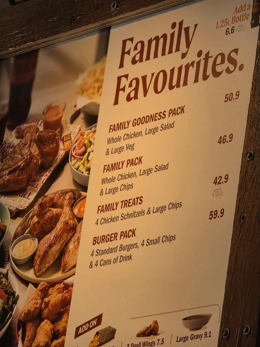 Menu, Chargrill Charlie's Marrickville