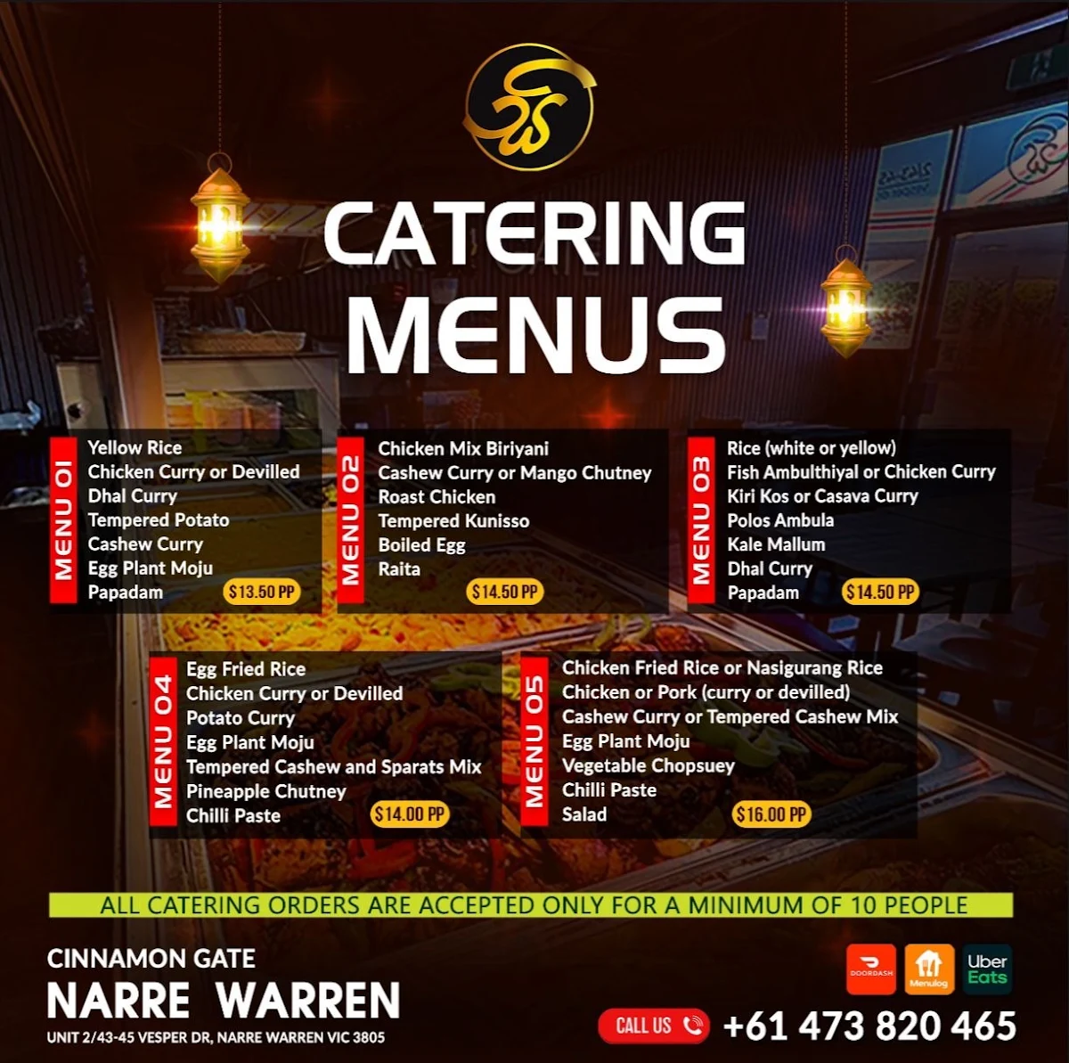 Menu, Cinnamon Gate - Narre Warren