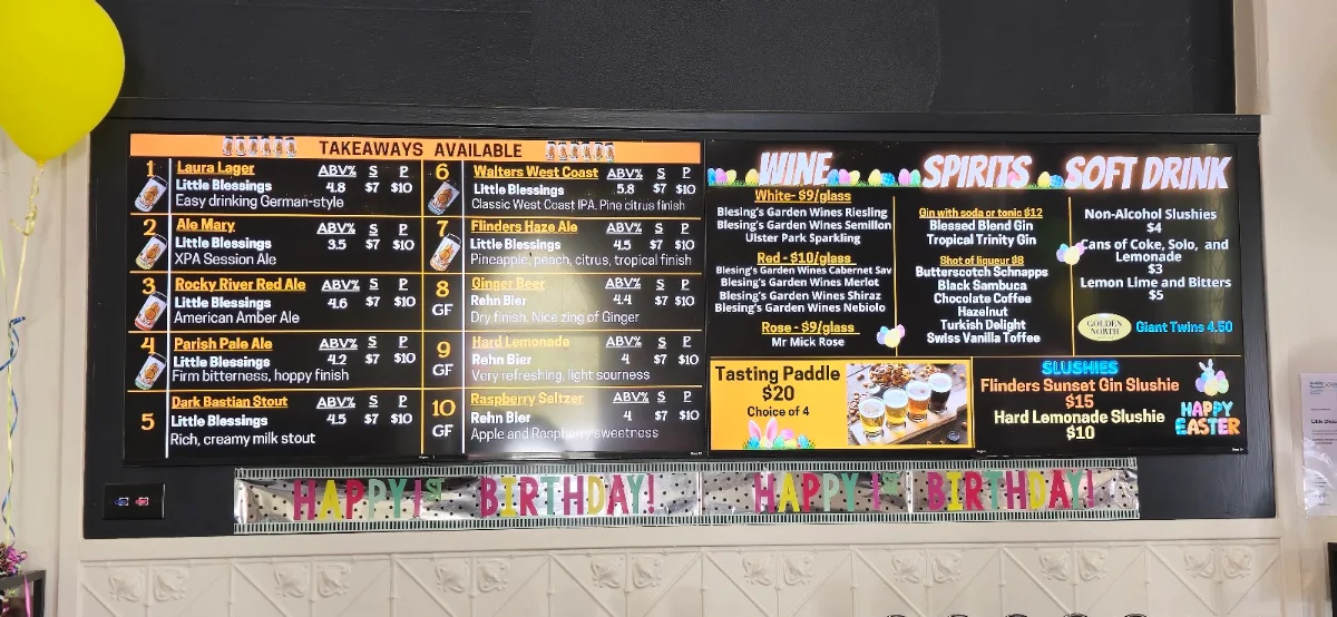 Menu, Little Blessings Brewing