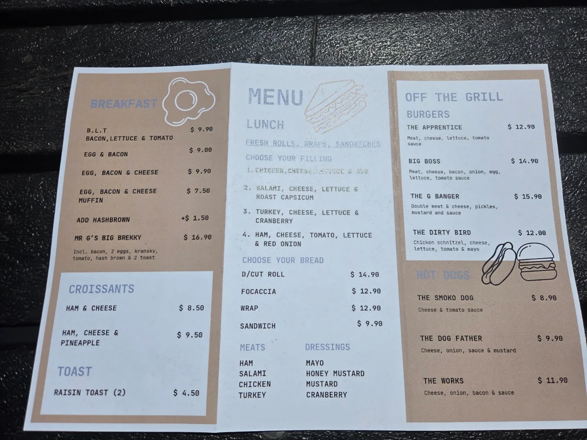 Menu, Mr G's Snackbar
