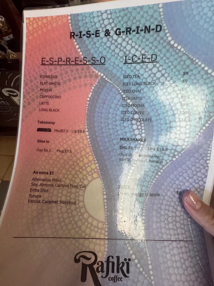 Menu, Rafiki's Coffee Cafe