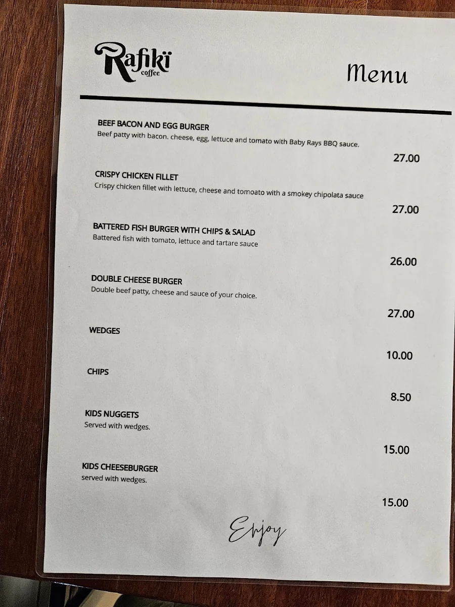 Menu, Rafiki's Coffee Cafe