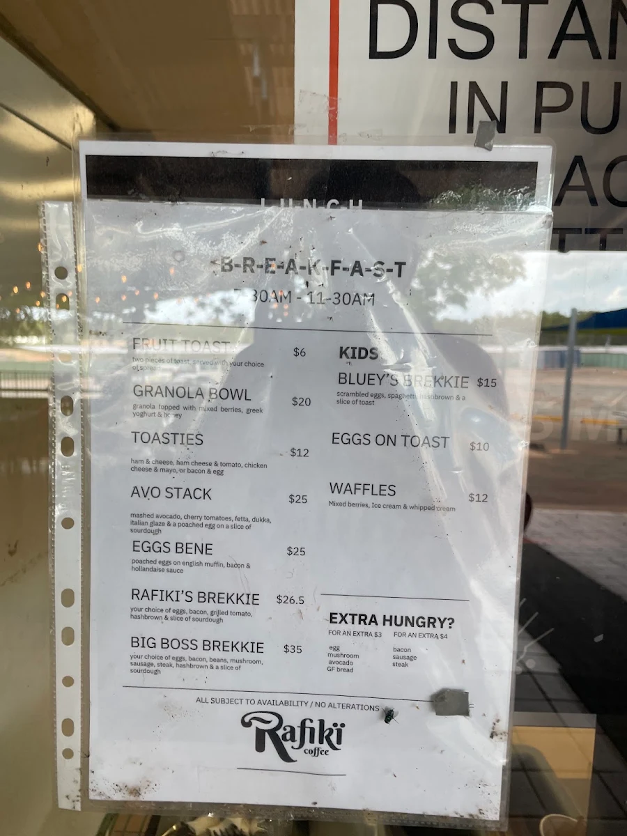 Menu, Rafiki's Coffee Cafe
