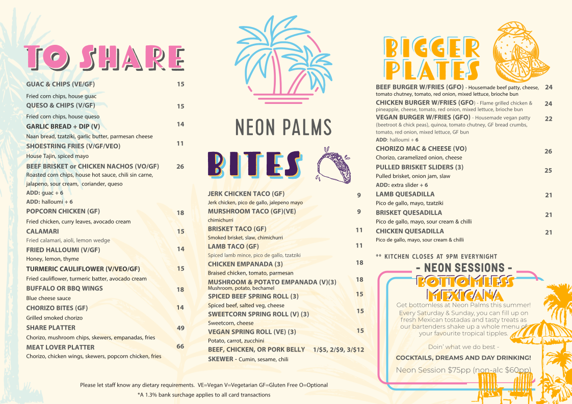 Menu, Neon Palms