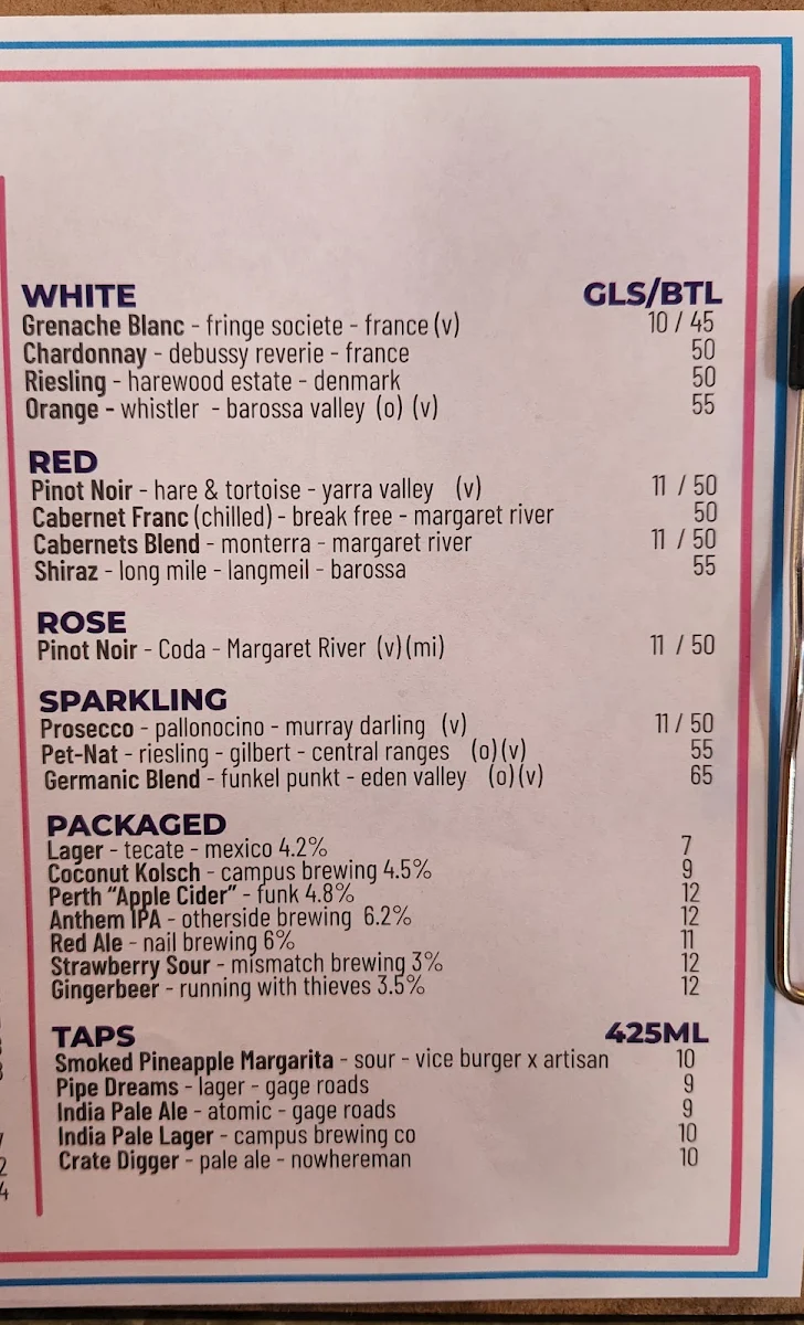 Menu, Neon Palms