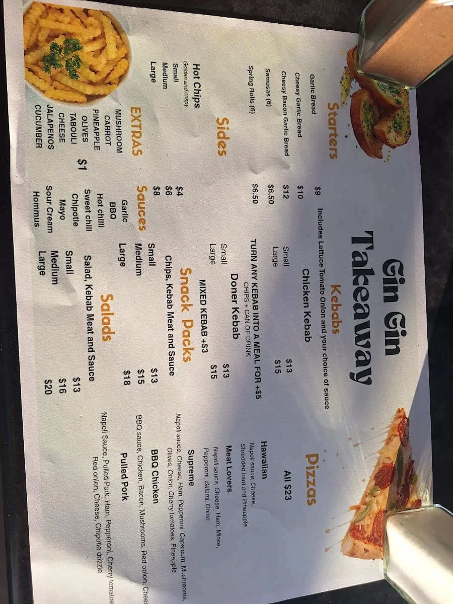 Menu, Gin Gin Takeaway