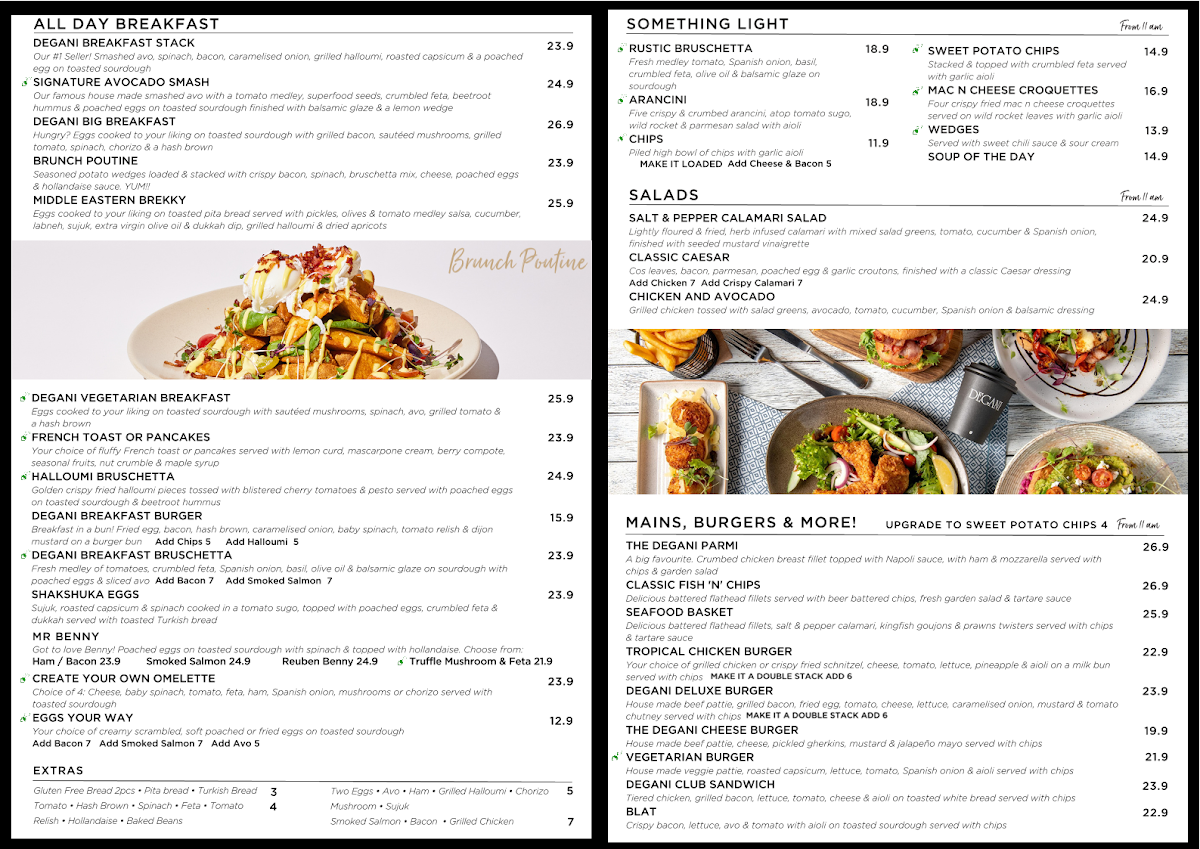 Menu, Degani Waverley Gardens
