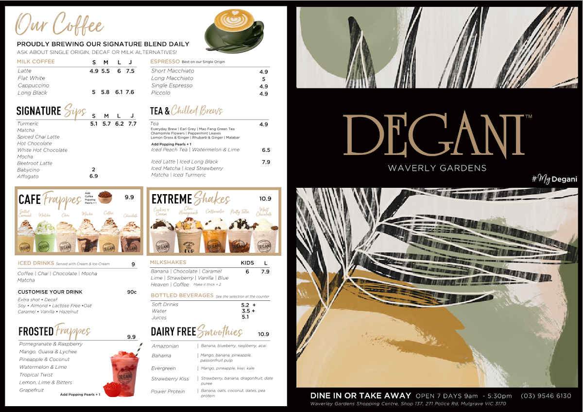 Menu, Degani Waverley Gardens