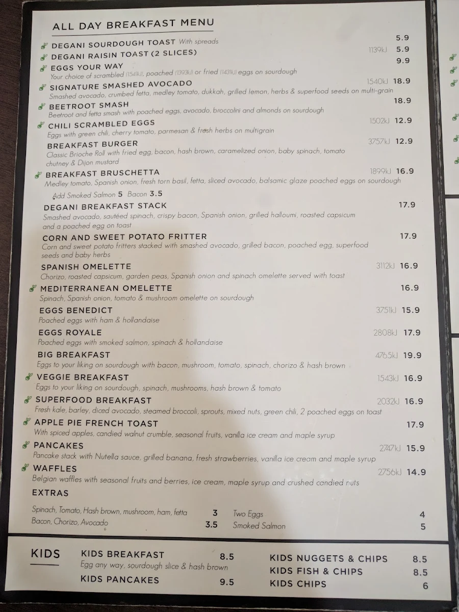 Menu, Degani Waverley Gardens