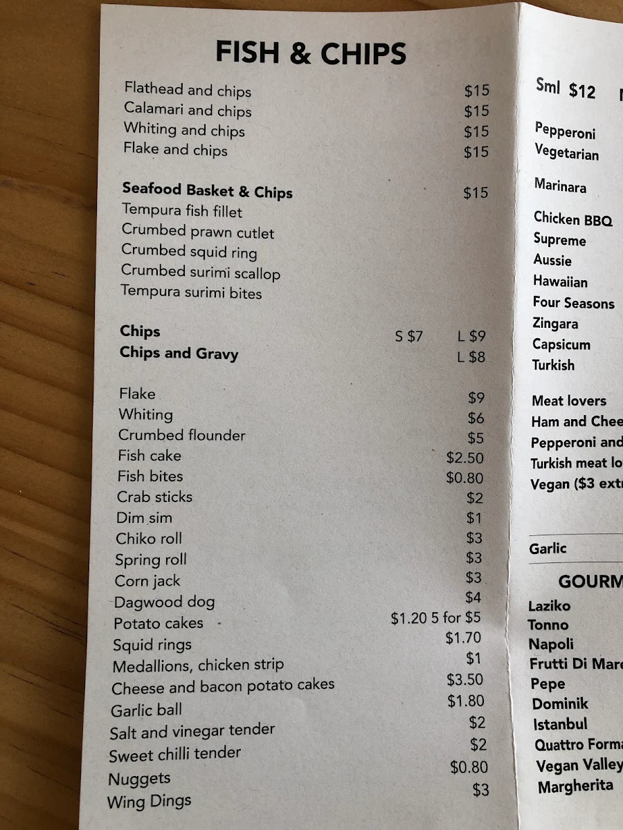 Menu, One Stop Geeveston