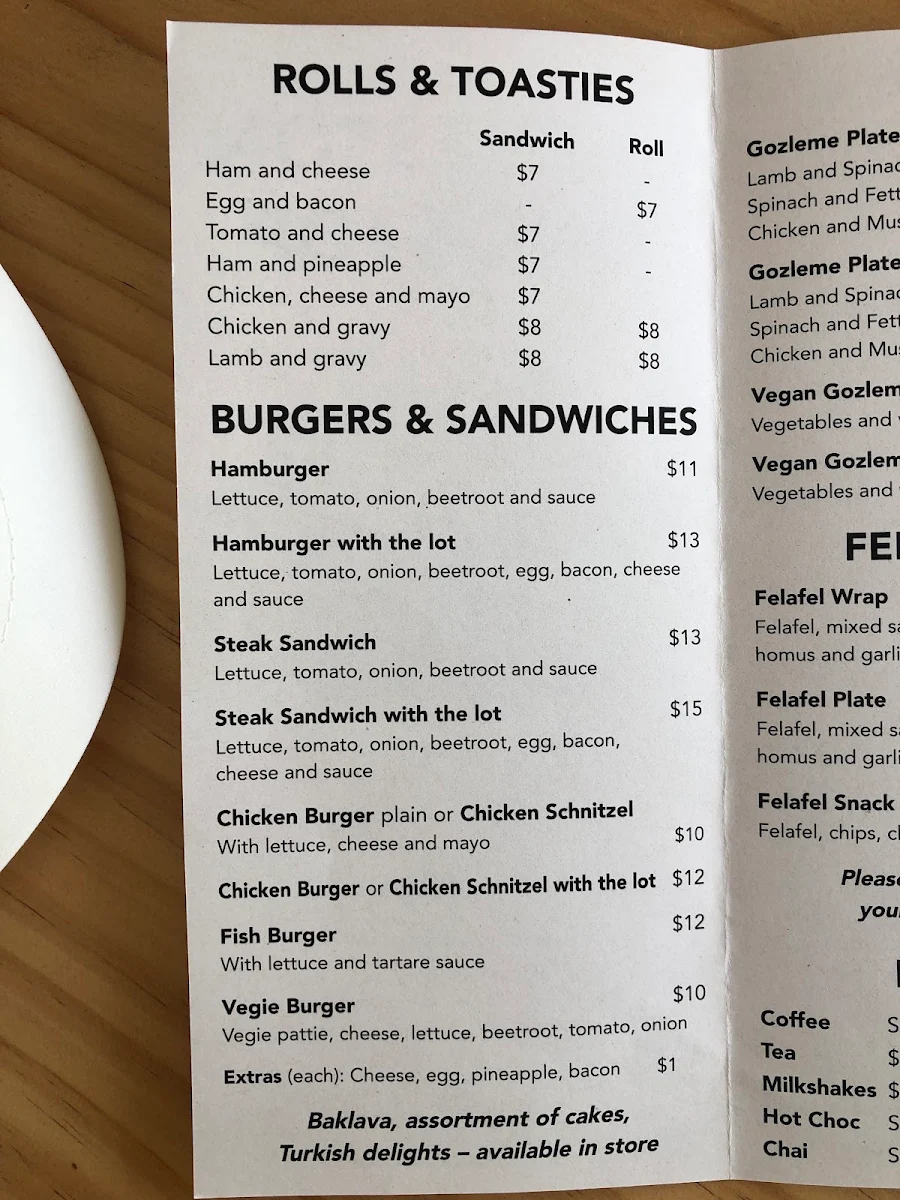 Menu, One Stop Geeveston