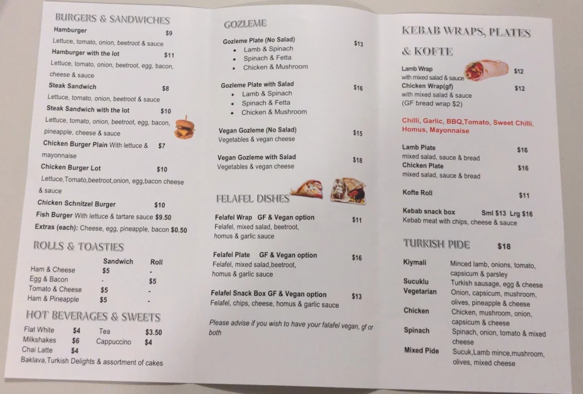 Menu, One Stop Geeveston