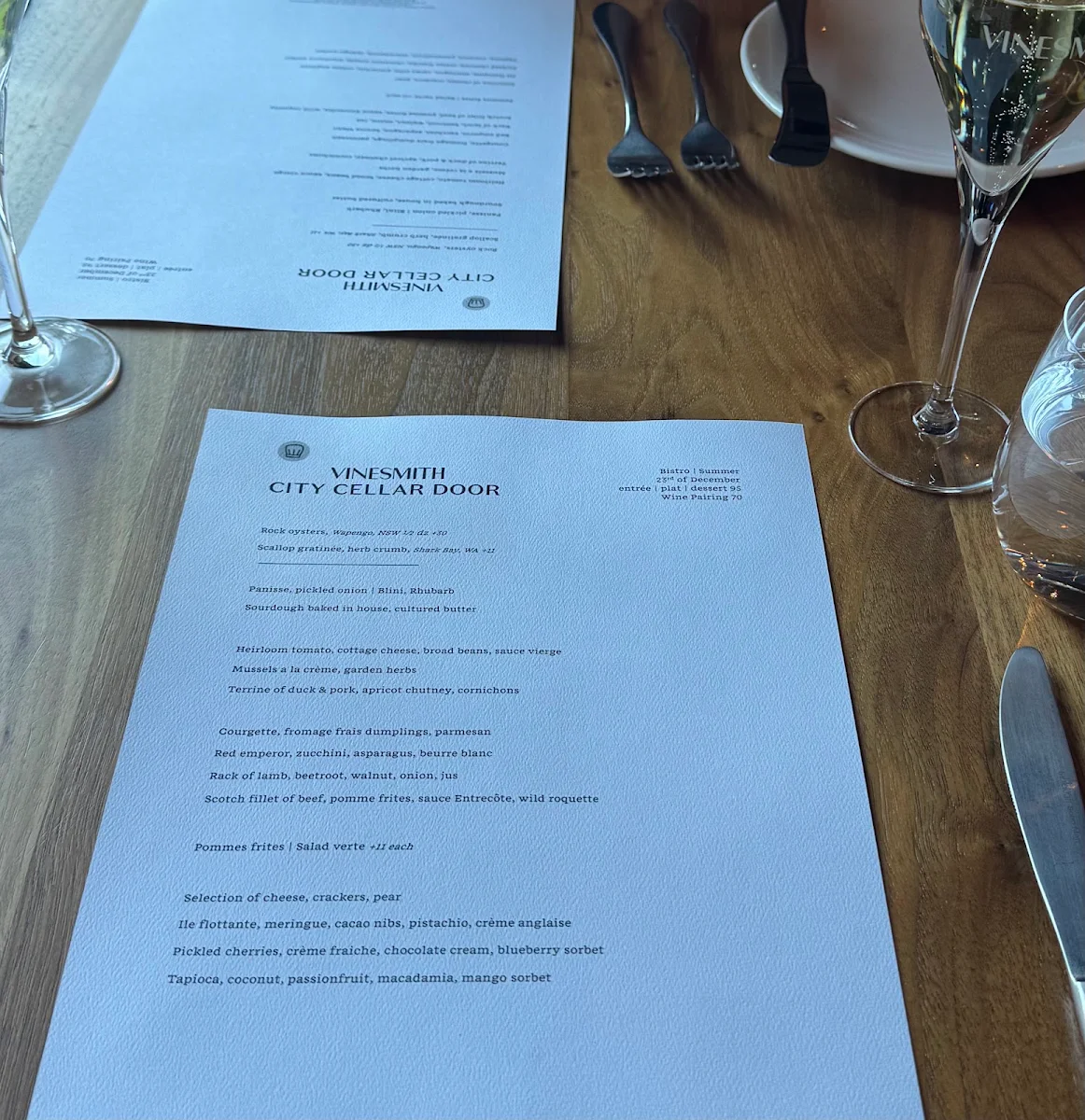 Menu, Vinesmith City Cellar Door